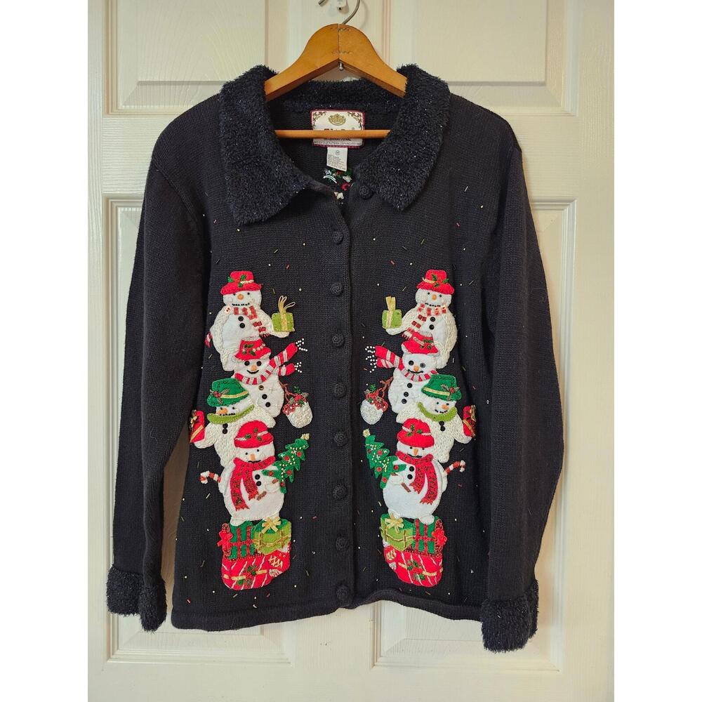 Tiara International size Medium Womens Christmas Sweater Snowmen